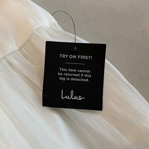 Lulu's Chiffon Tiered Midi Dress White V Neck Wedding Bridal Prom - Picture 8 of 10